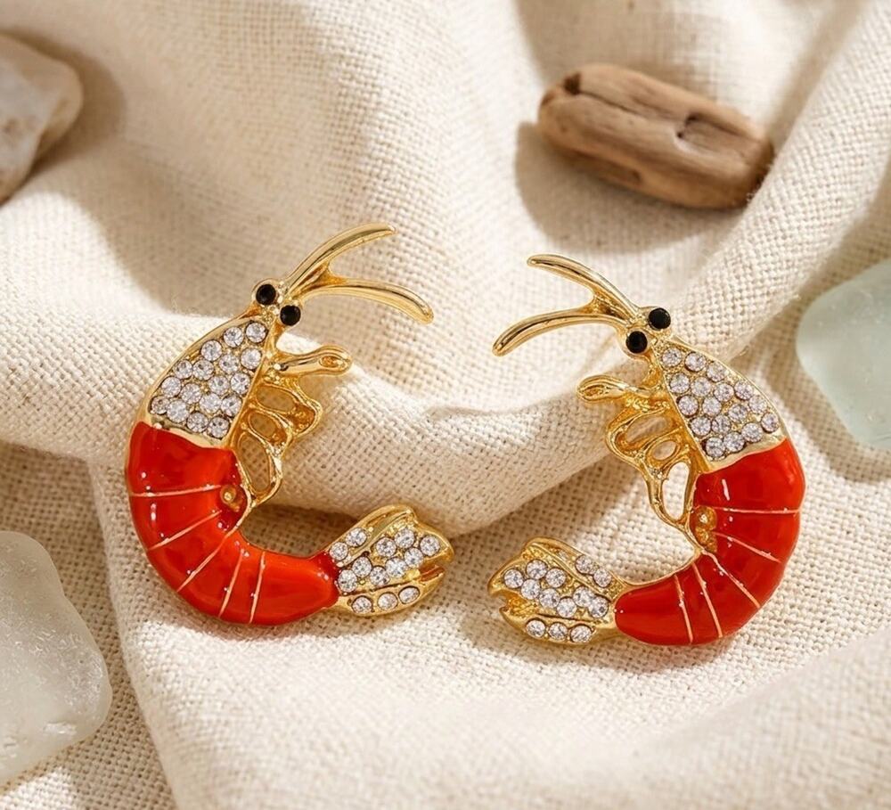 BaubleBar Lobster Fish Earrings Gold CZ Marine Nautical Boho Retro Y2K Cruise